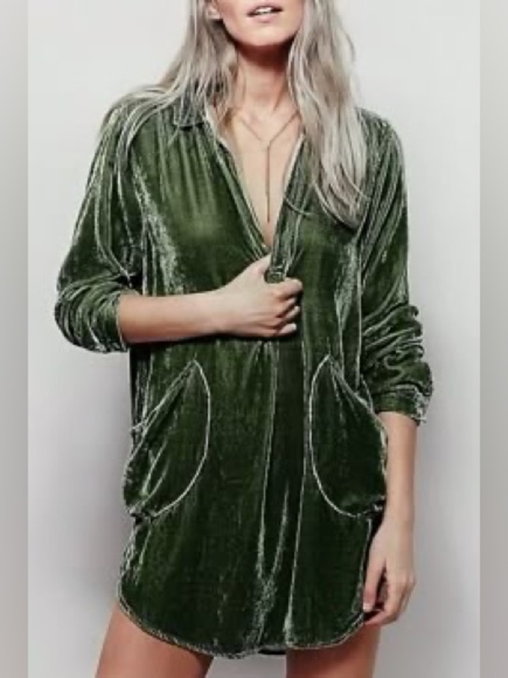 Green velvet tunic dress